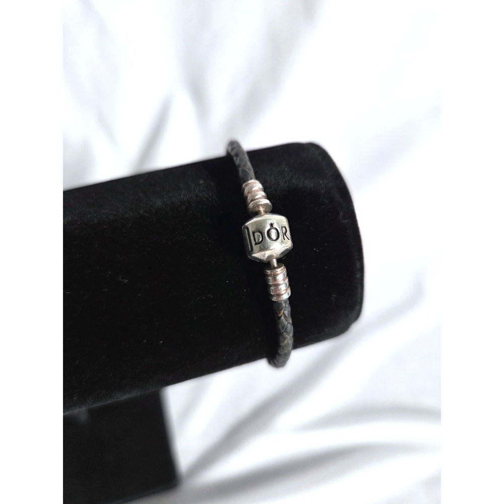 Pandora Black Braided Leather Moments Bracelet Sterling Silver Clasp 7.5 Inch